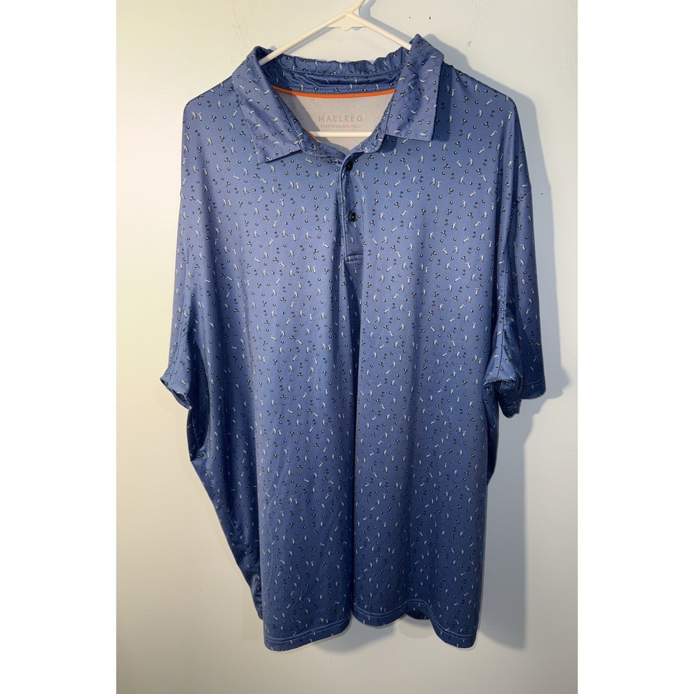 MAELREG Men's Performance Polo Shirt Button Golfer Print Stretch Blue Size 3XL